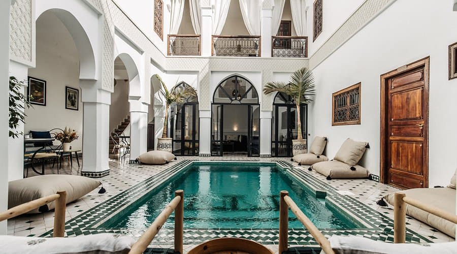 Traditional riad in Marrakech with pool and Moorish architecture